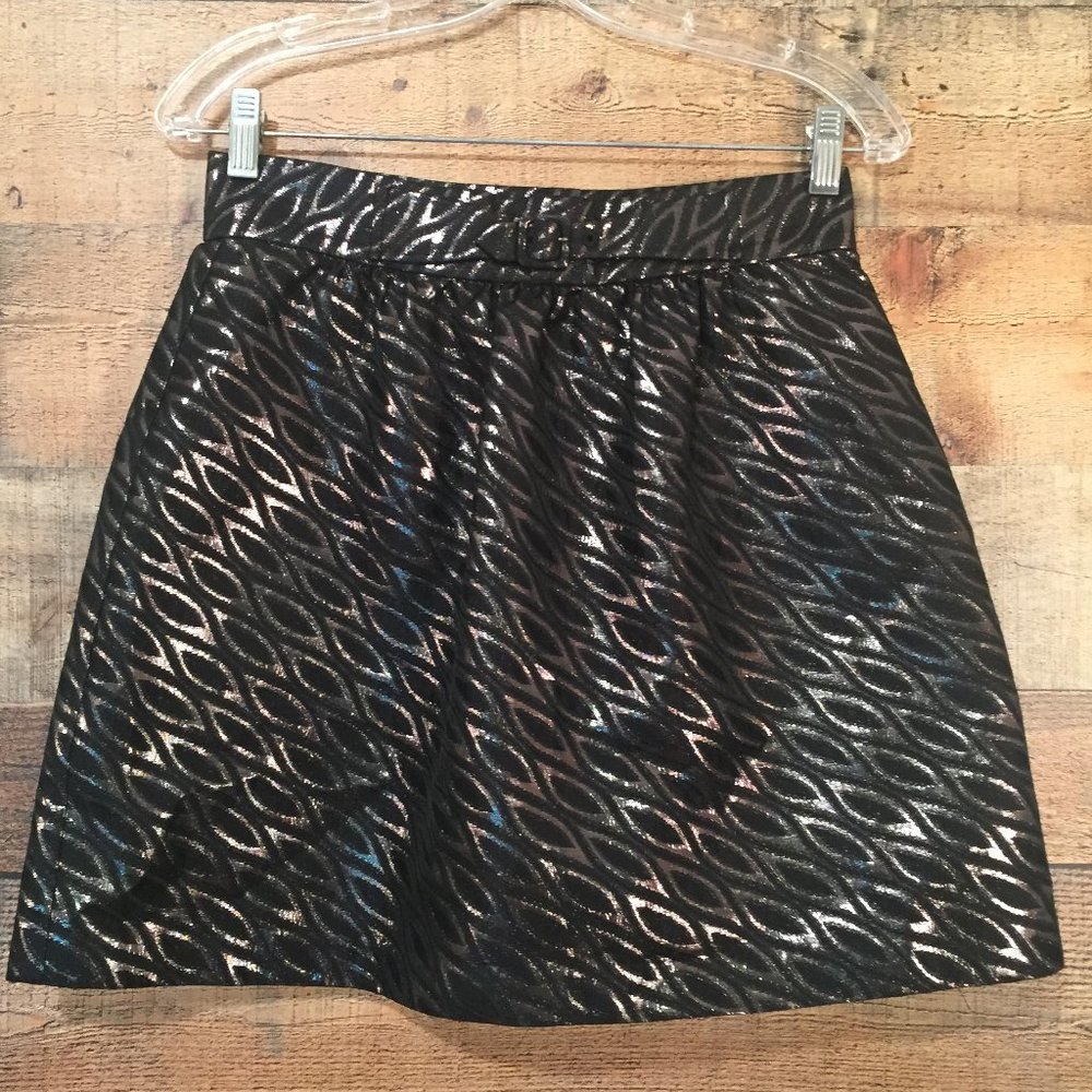 Tibi NY A Line Mini Skirt Sz 6 Black & Metallic